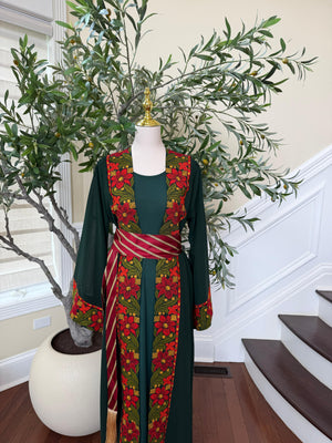 Green Embroidery Floral Tatreez Thobe