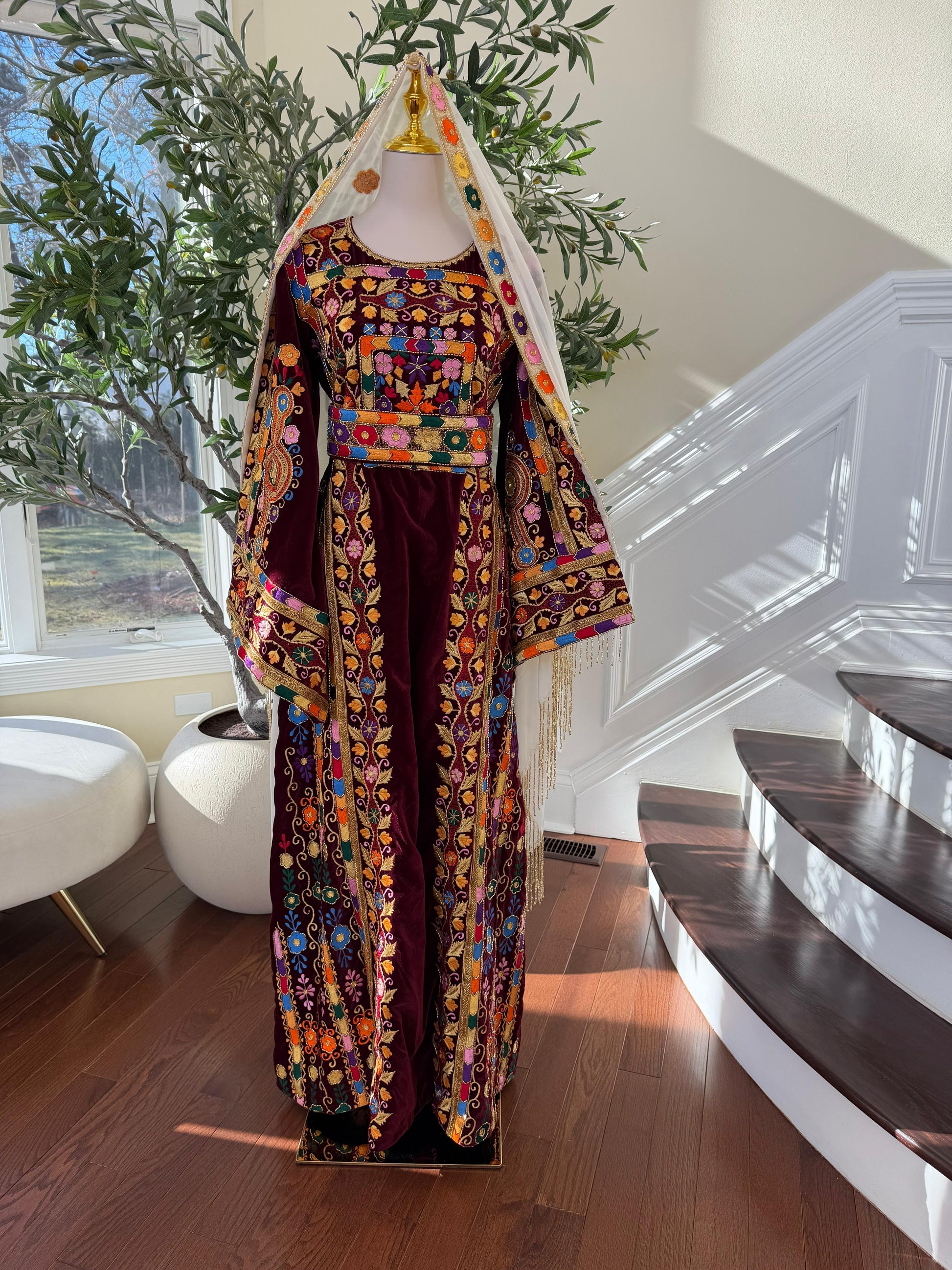 Red Velvet Handmade Embellished Beaded Thobe