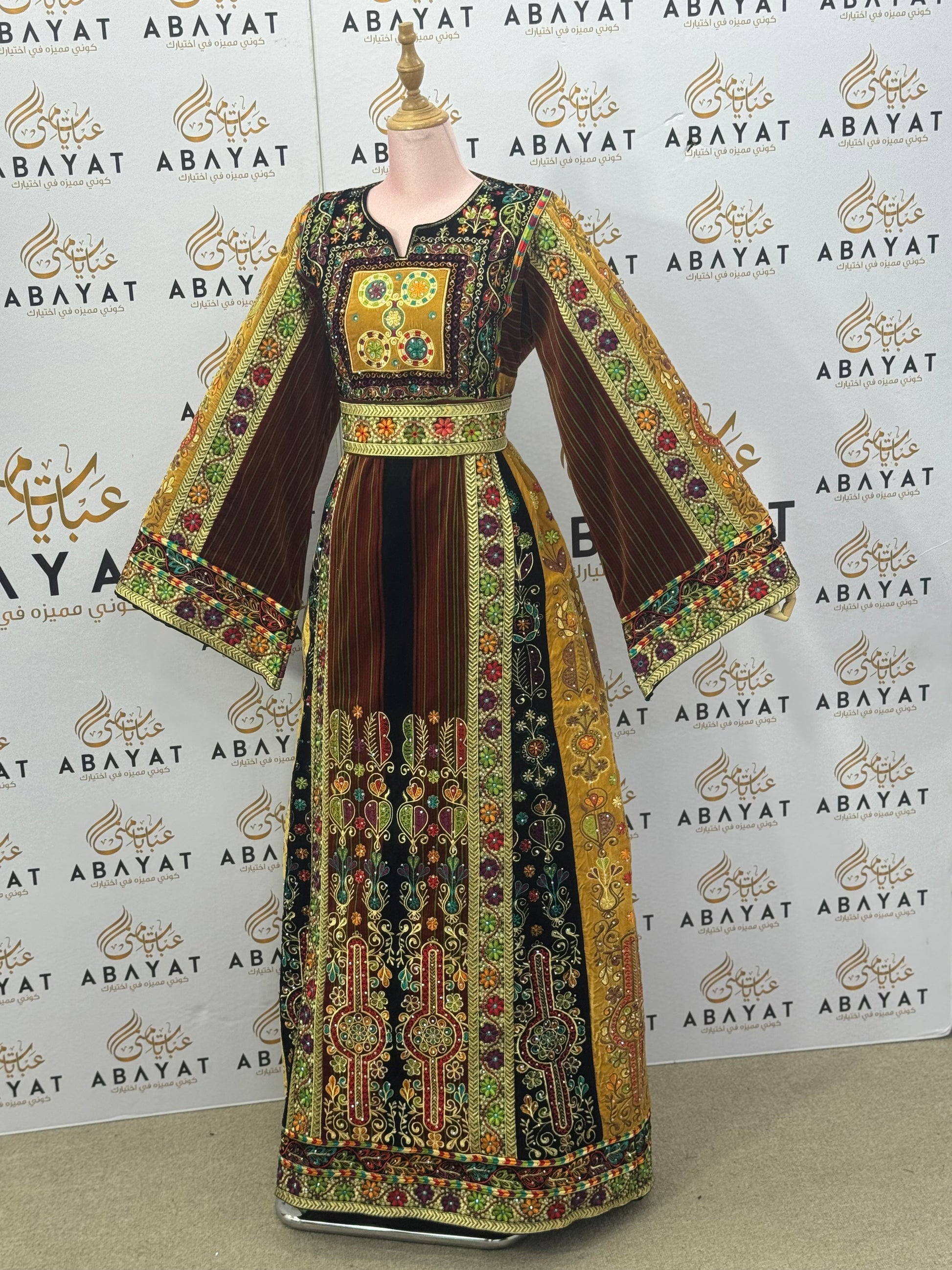 Jana & Nar Velvet Thobe – Golden Palestinian Tatreez Design