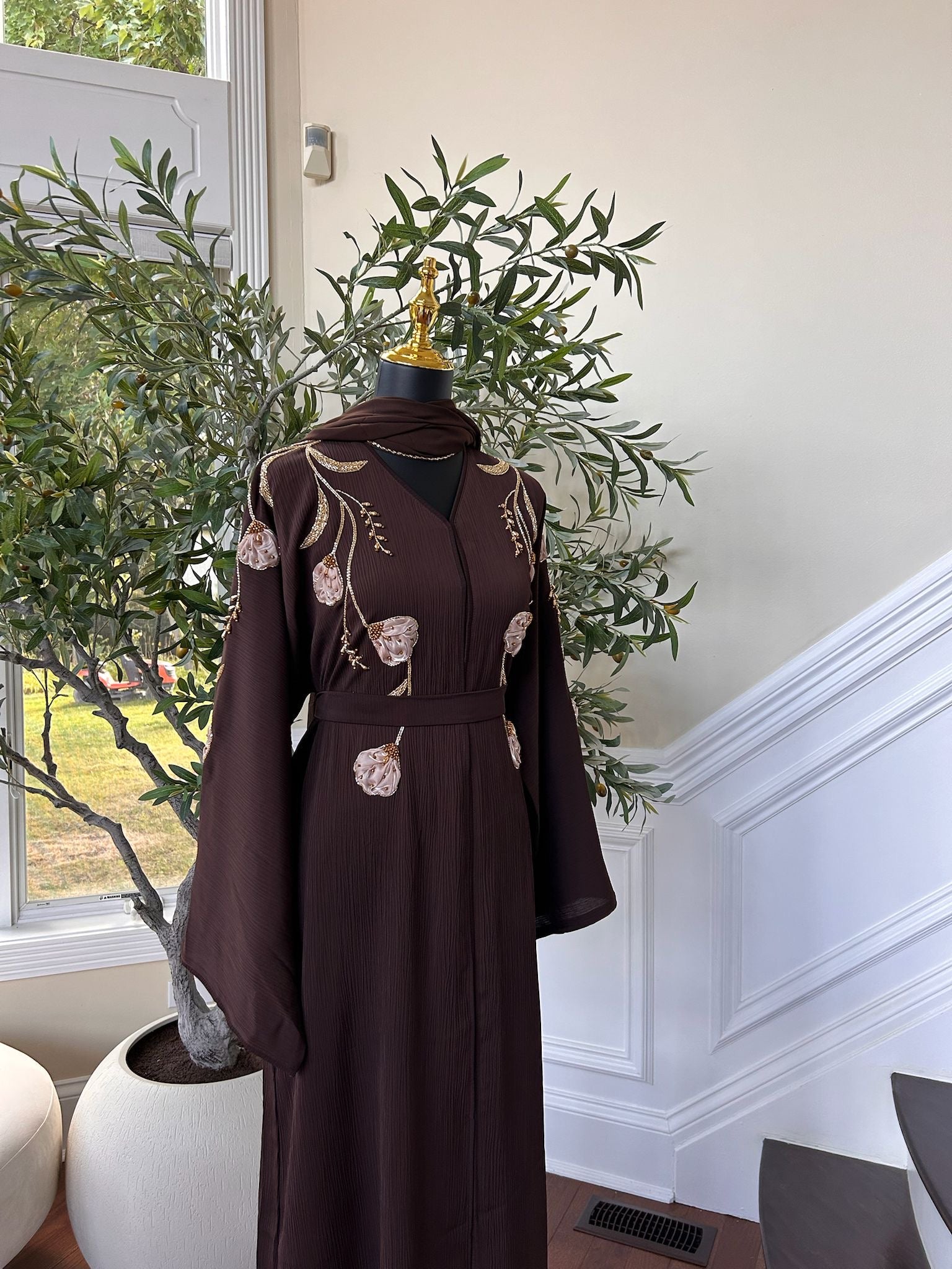 Brown Floral Essence Abaya