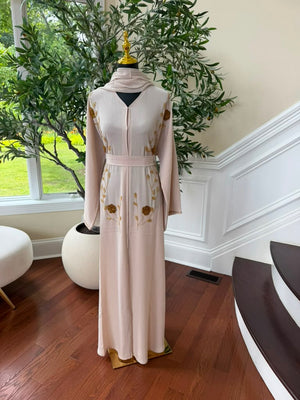 Cream Golden Floral Abaya