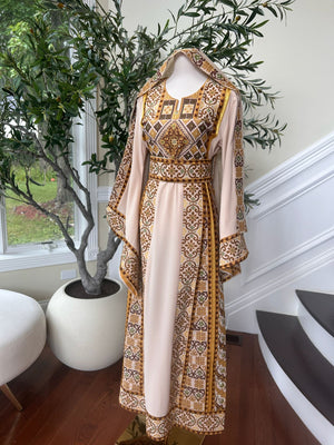 Tan Elegance Embroidery Tatreez Golden Detail Thobe