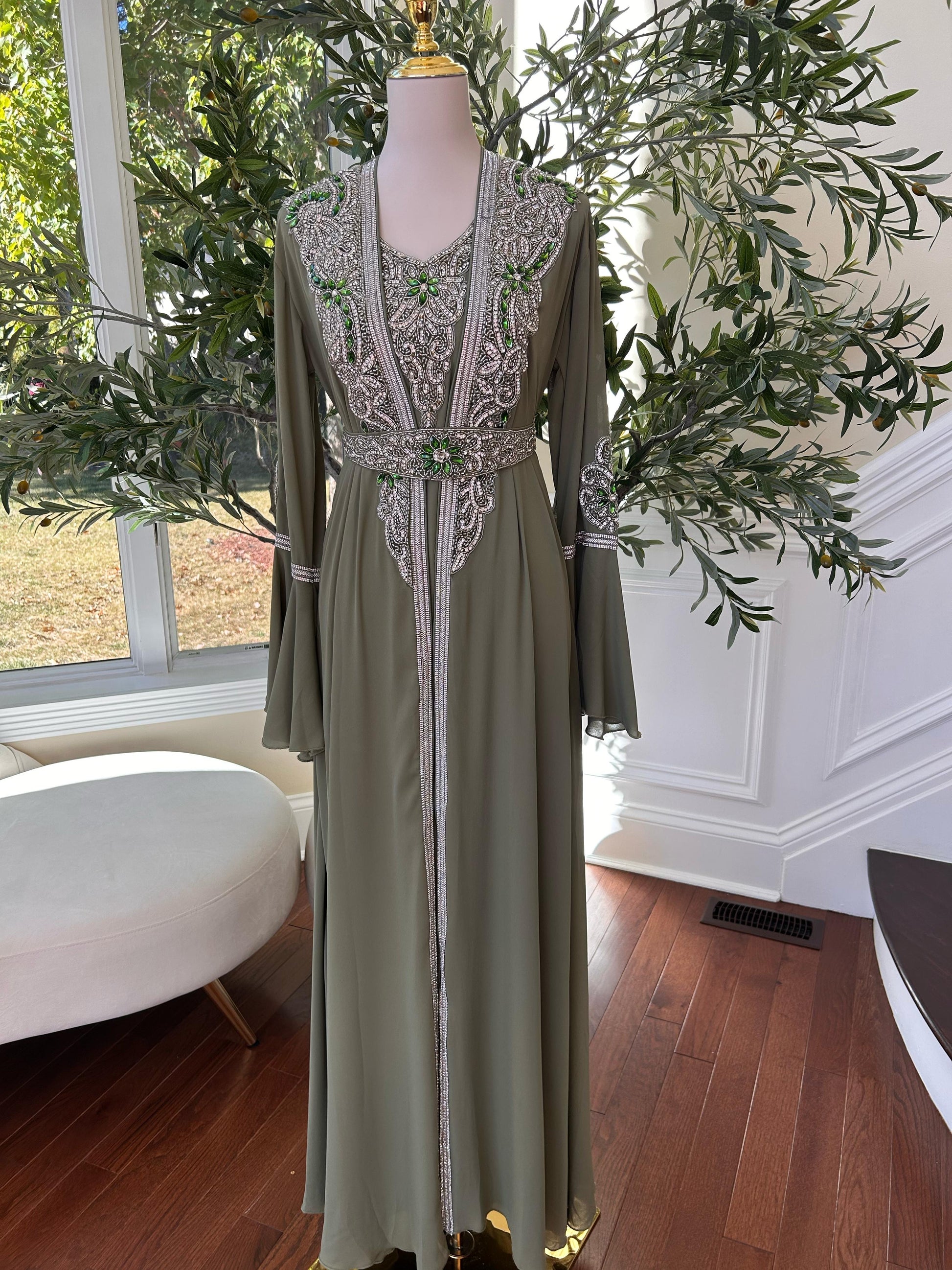 Olive Serenity Embellished Kuftan
