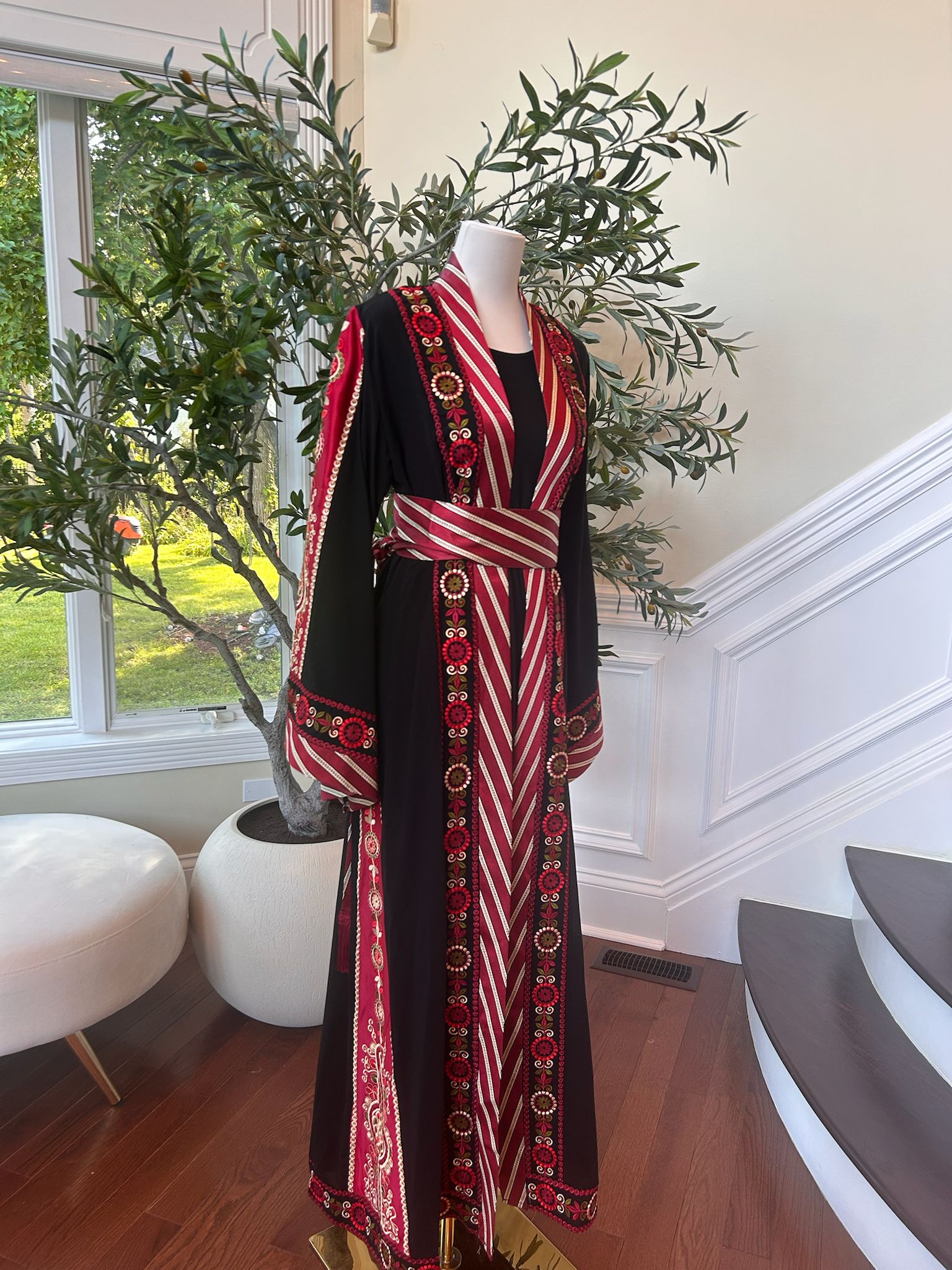 Traditional Black Embroidery Tatreez Red Thobe