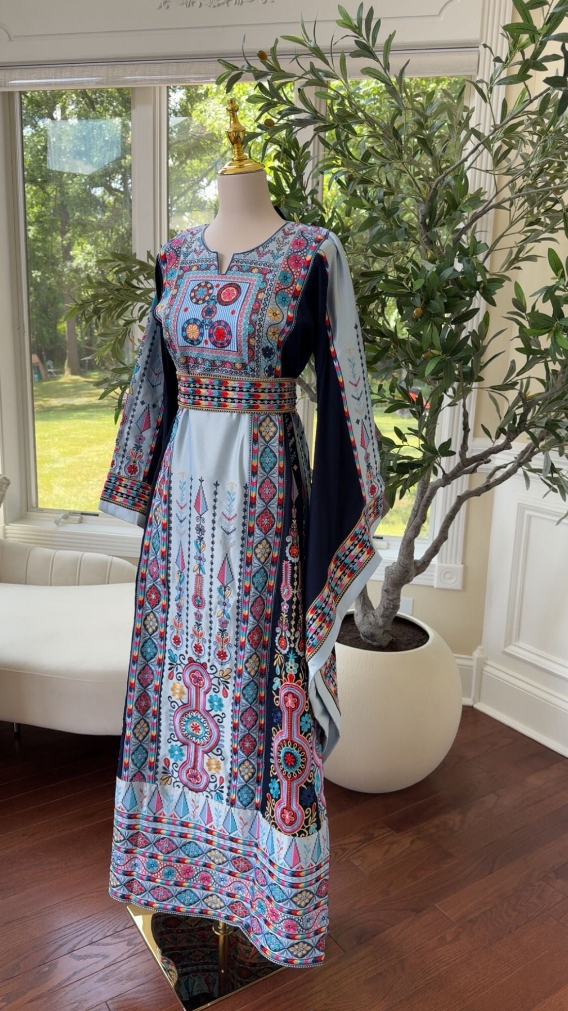 Blue Embroidery Tatreez Thobe/A