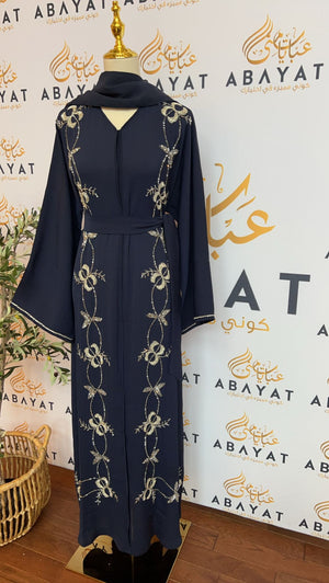 Navy Blue Silver Charm Abaya