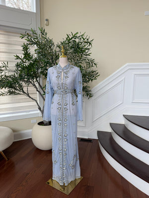 Baby Blue Cardigan Silver Abaya