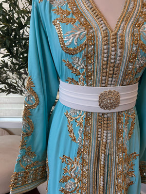Mint Blue Golden Charm Detail Kuftan