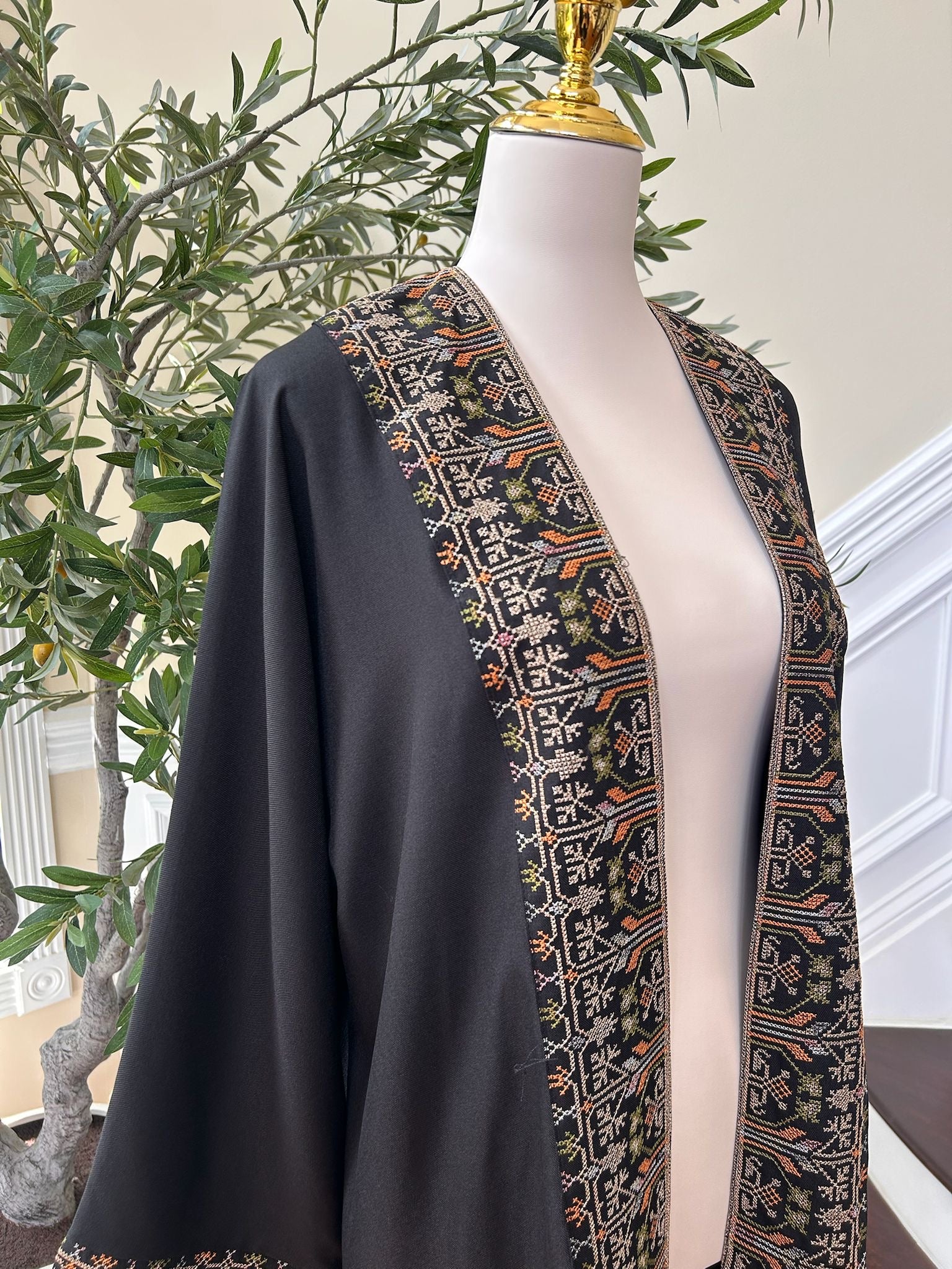 Black Cardigan Abaya Tatreez Detailing