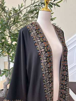 Black Cardigan Abaya Tatreez Detailing