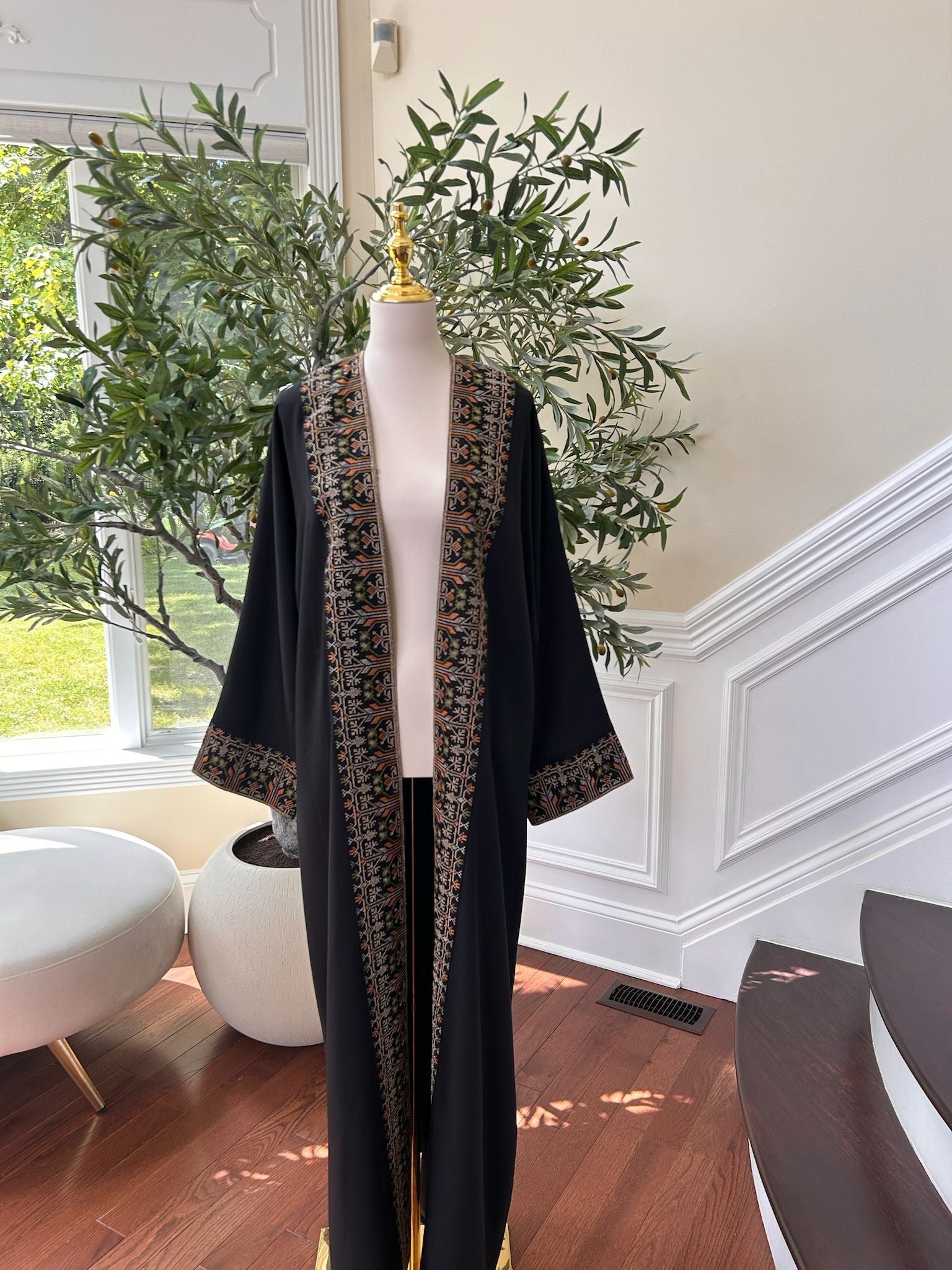 Black Cardigan Abaya Tatreez Detailing
