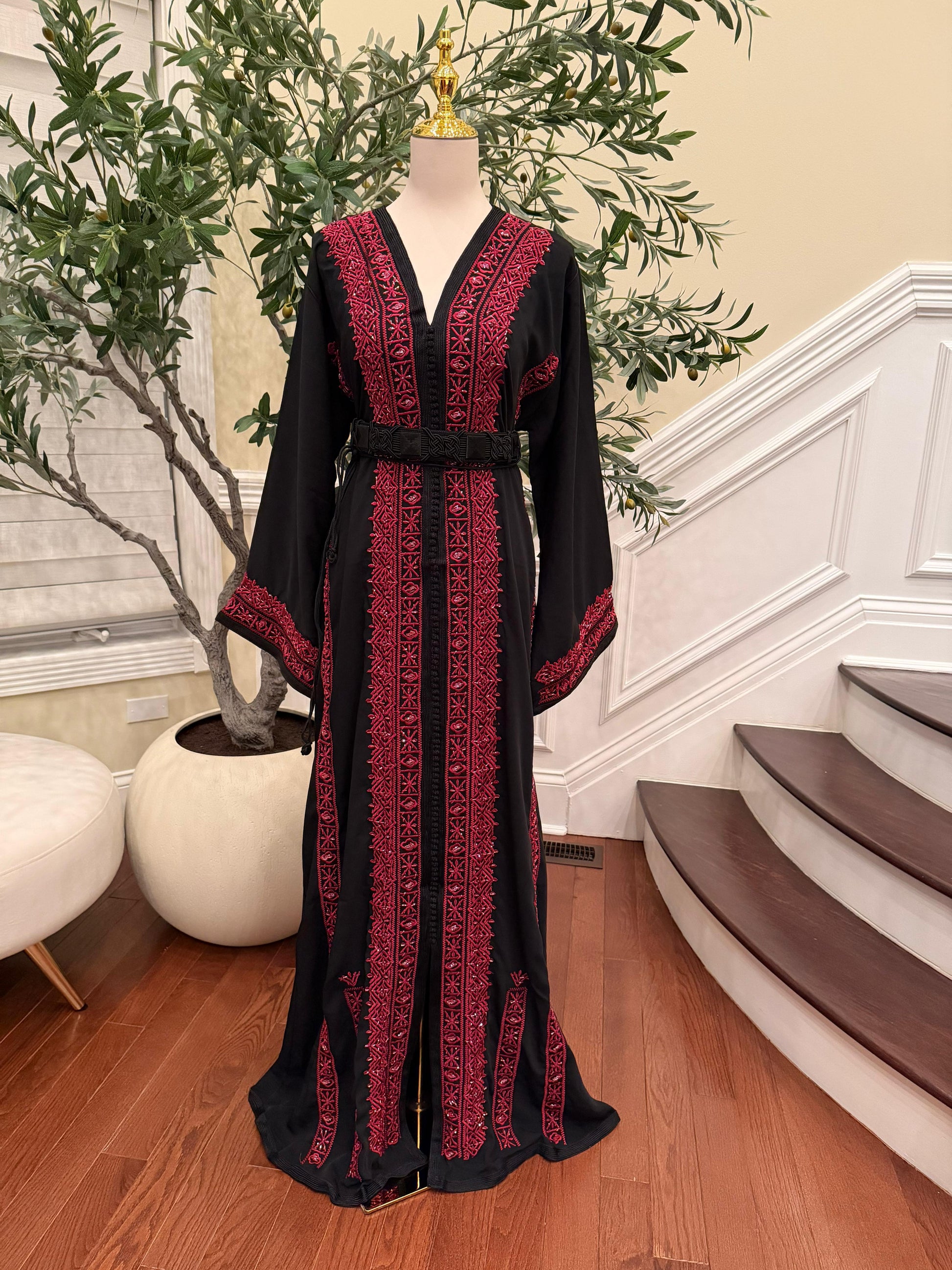 Black Embellished Rose Royale Kuftan