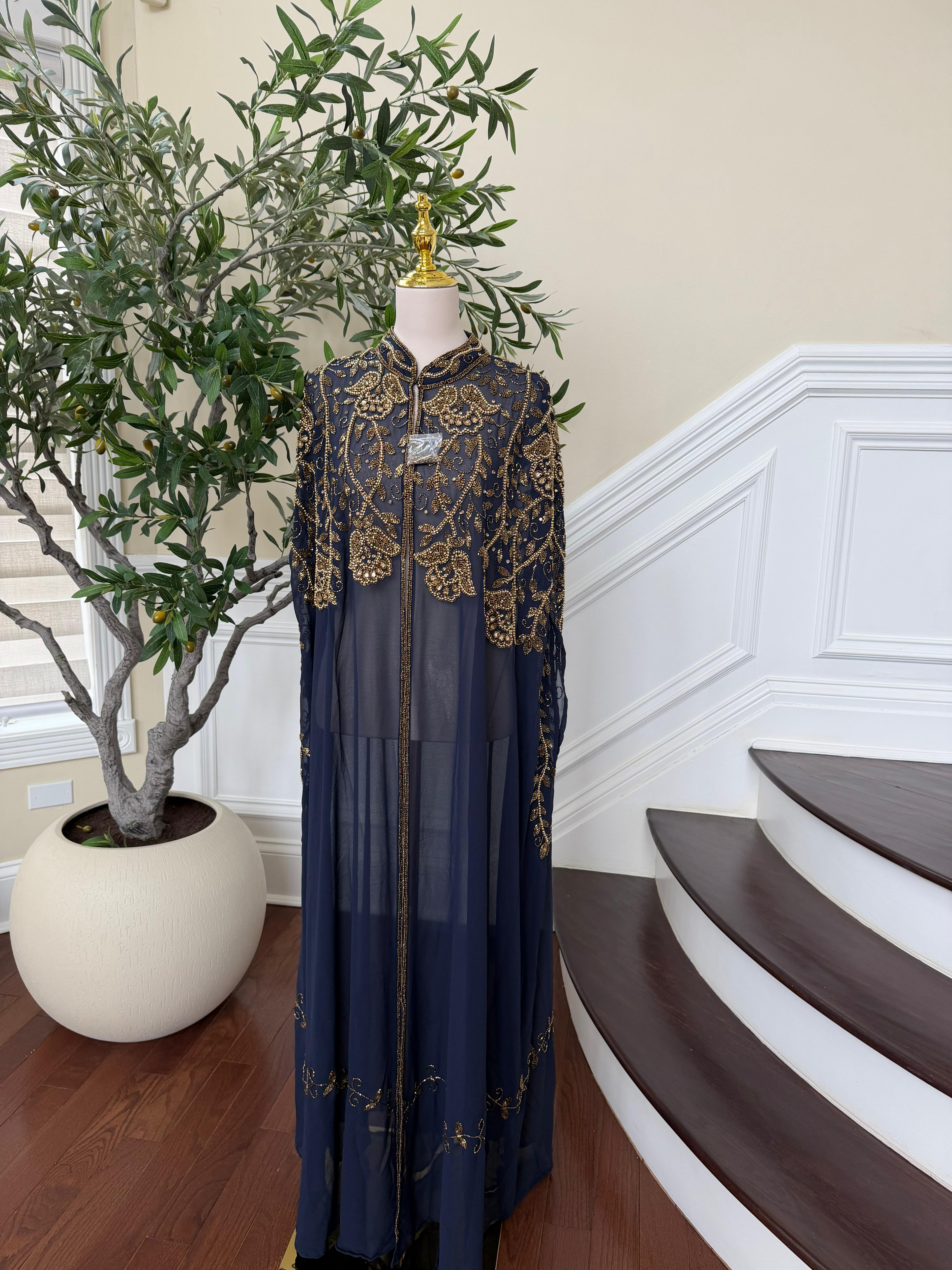 Blue Golden Stone Cardigan Abaya
