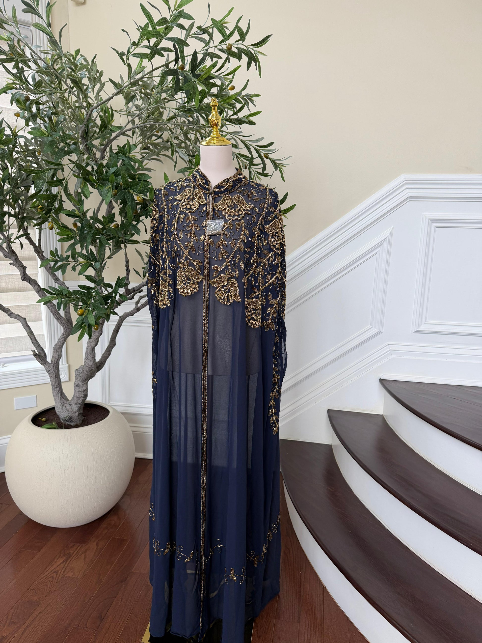 Blue Golden Stone Cardigan Abaya