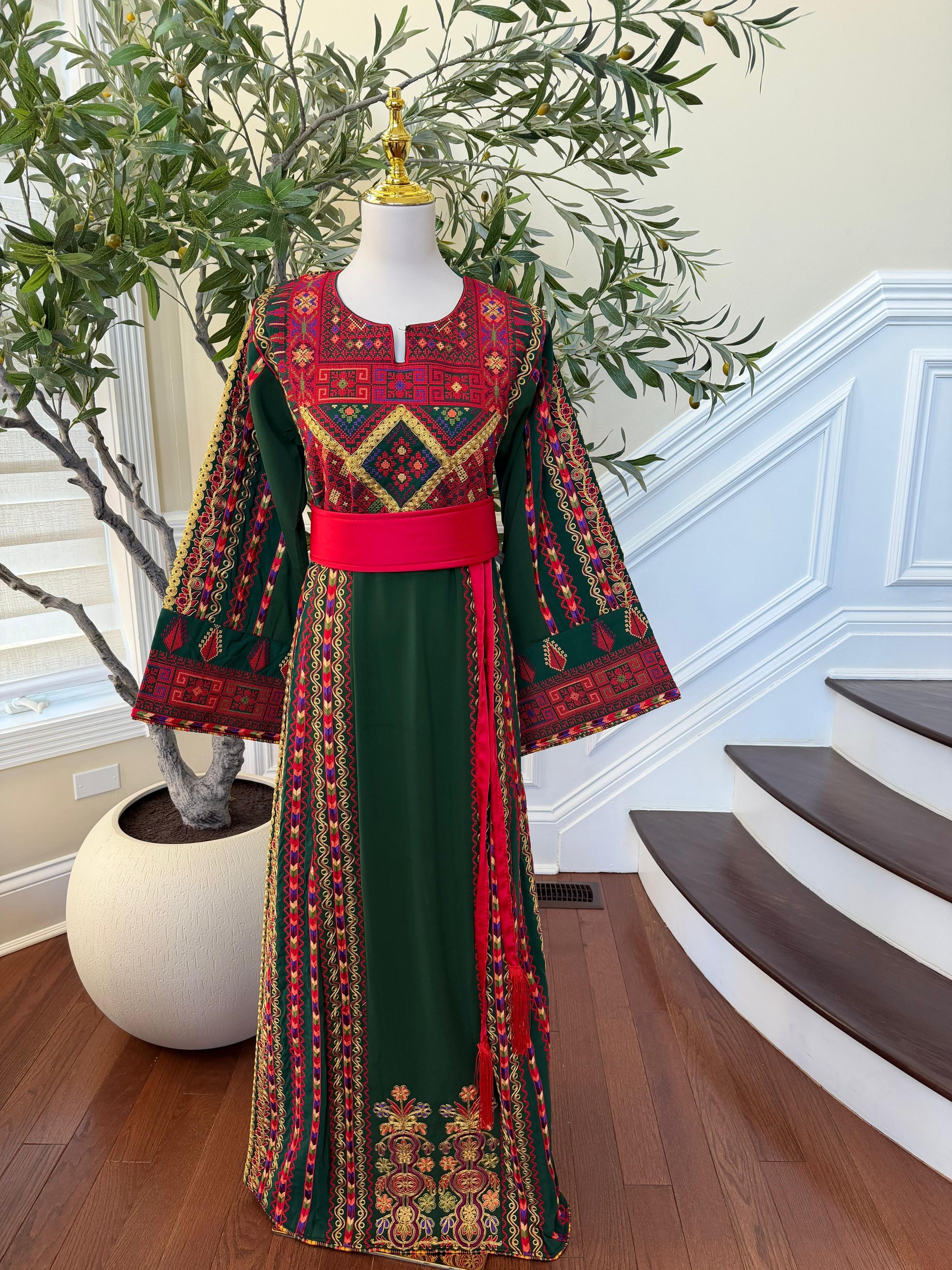 Green Embroidery Tatreez Red Thobe