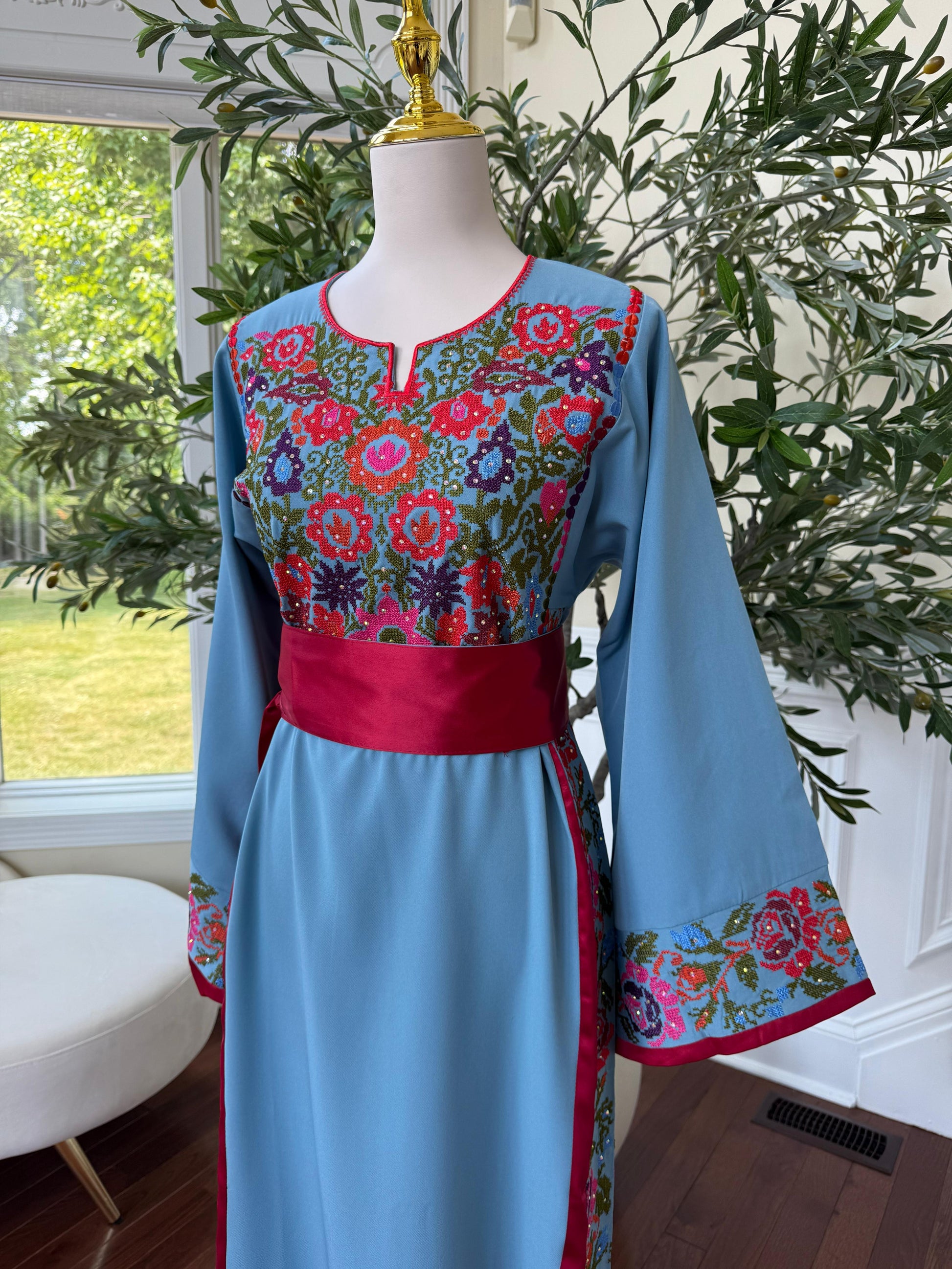 Blue Embroidery Tatreez Thobe