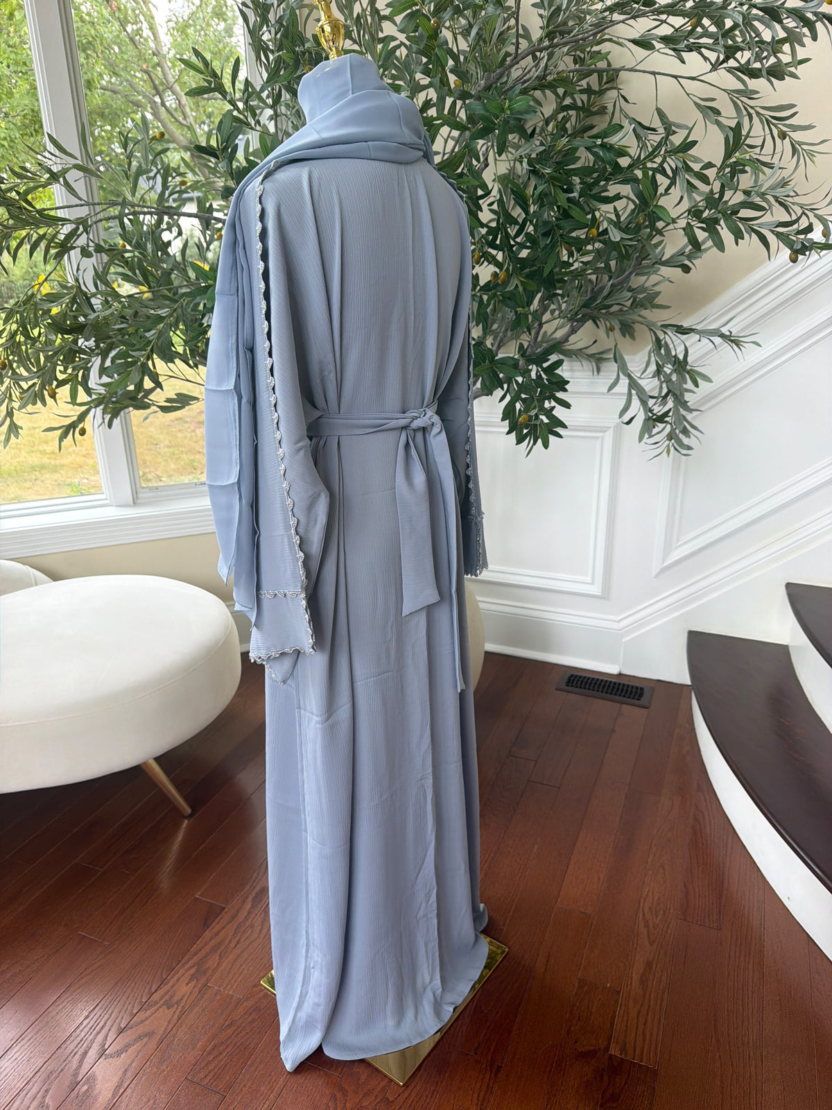 Baby Blue Beaded Elegance Abaya