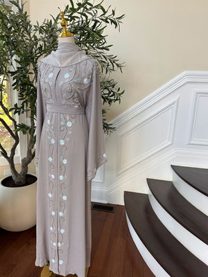 Grey Floral Detail Abaya