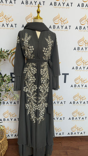 Elegant Grey Sequence Abaya