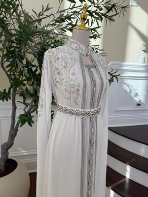 White Crystal Beaded Stone Kuftan