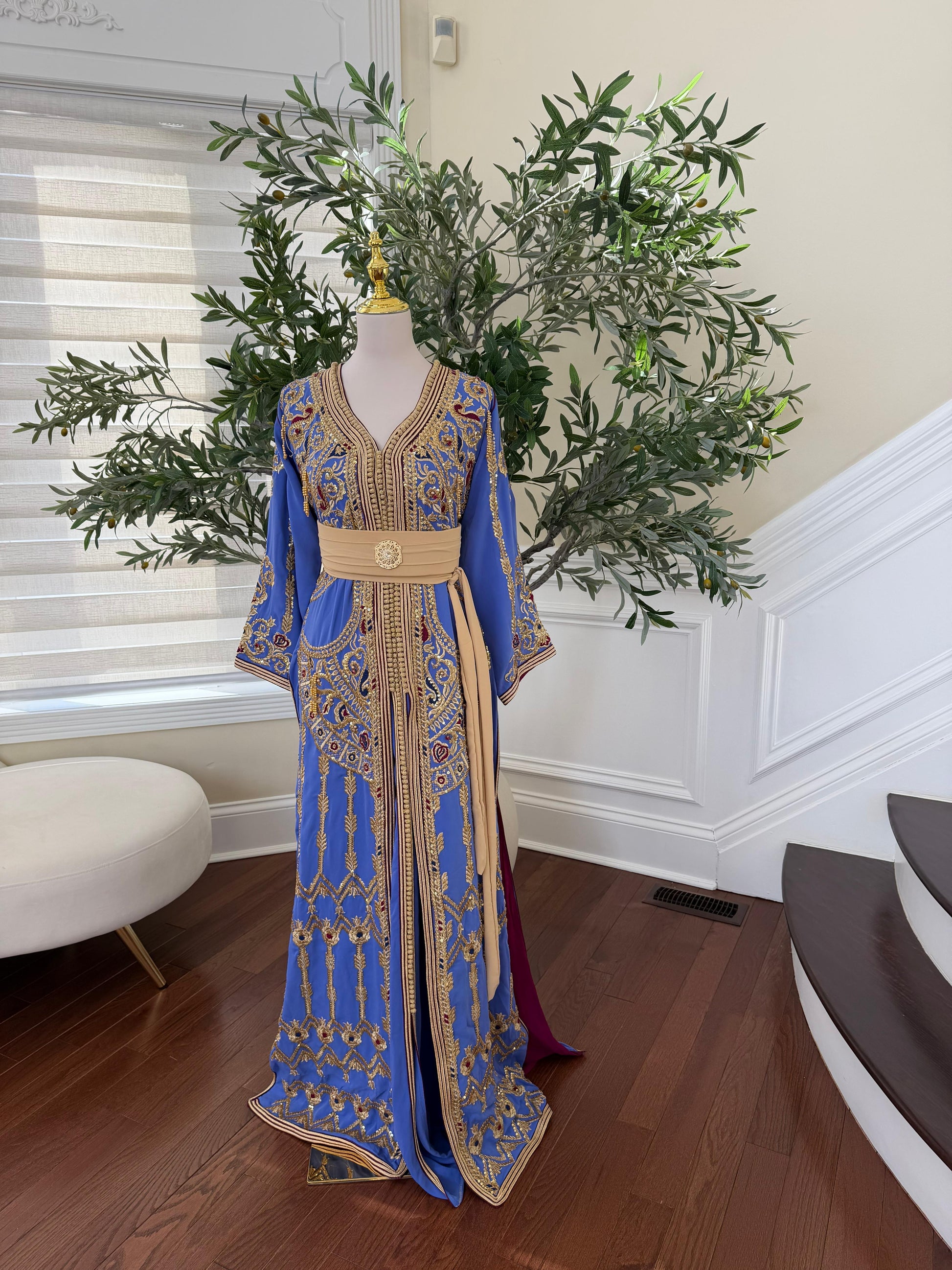 Lavender Golden Beaded Embroidery Kuftan