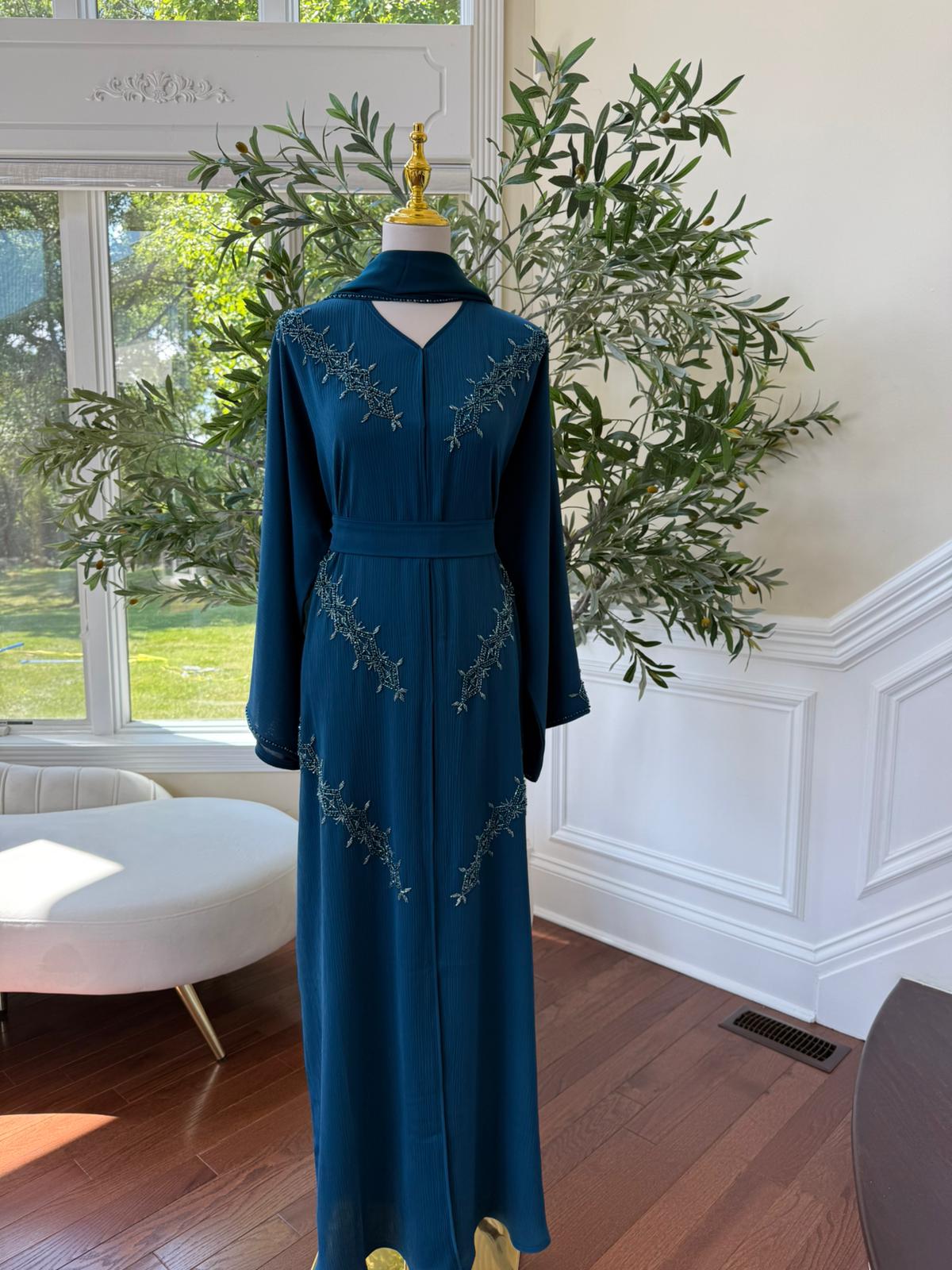 Turquoise Vine Modest Beaded Abaya