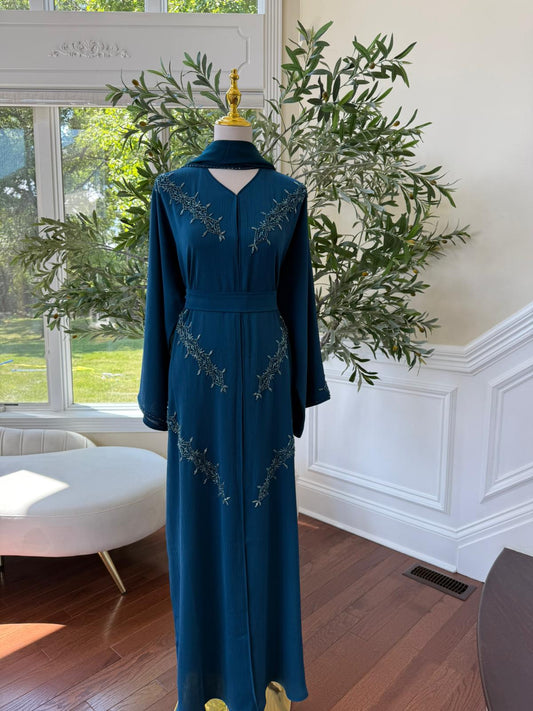 Turquoise Vine Modest Beaded Abaya