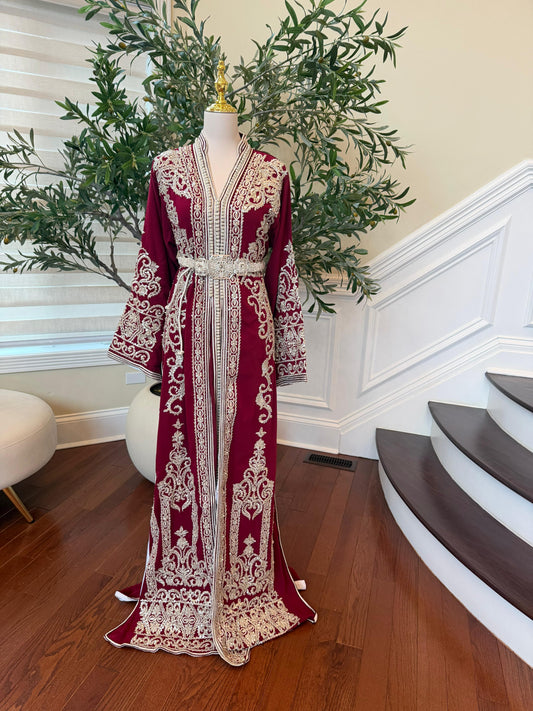 Red Royale Silver Embroidered Kuftan