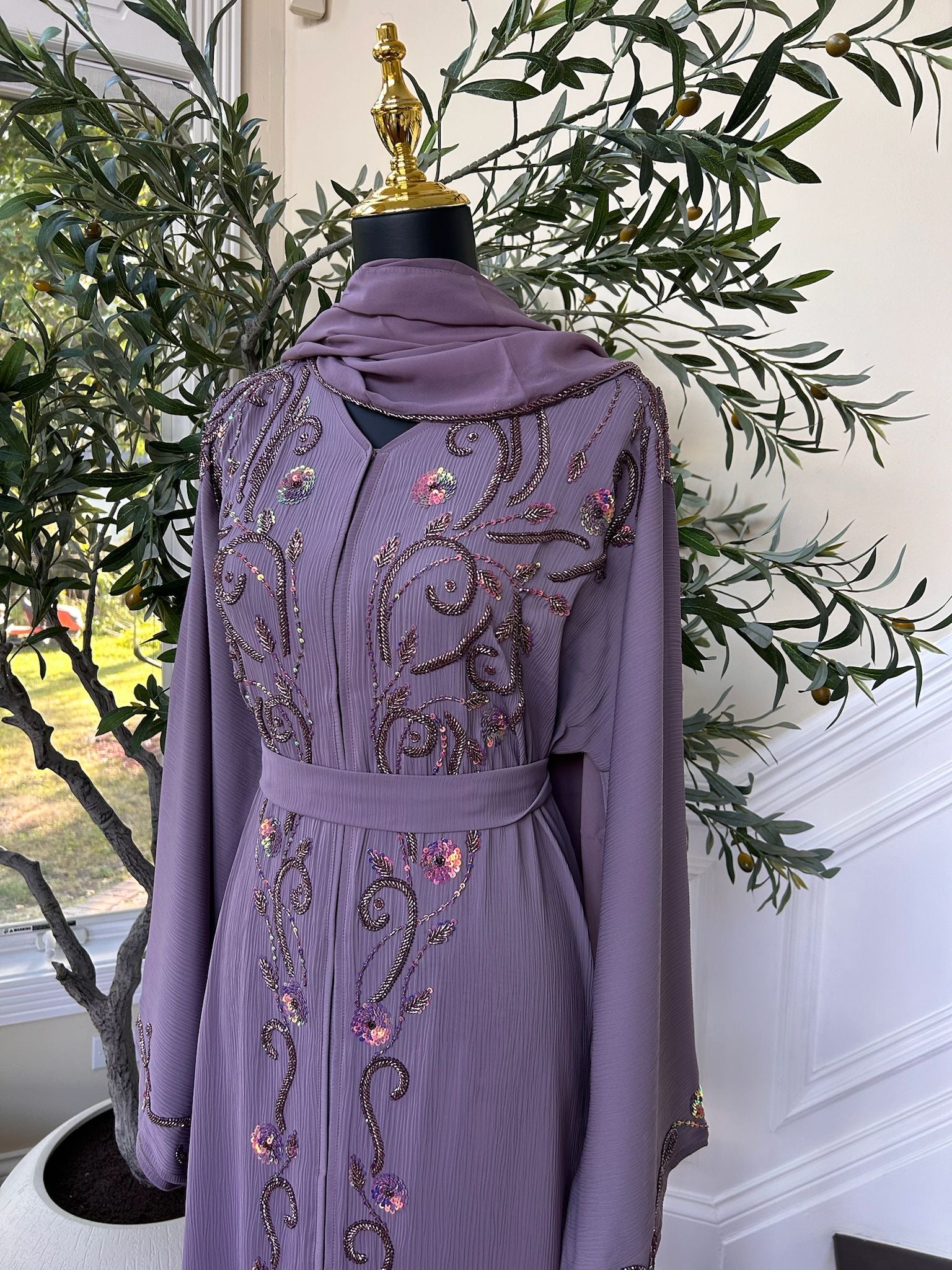 Purple Lavender Detail  Abaya