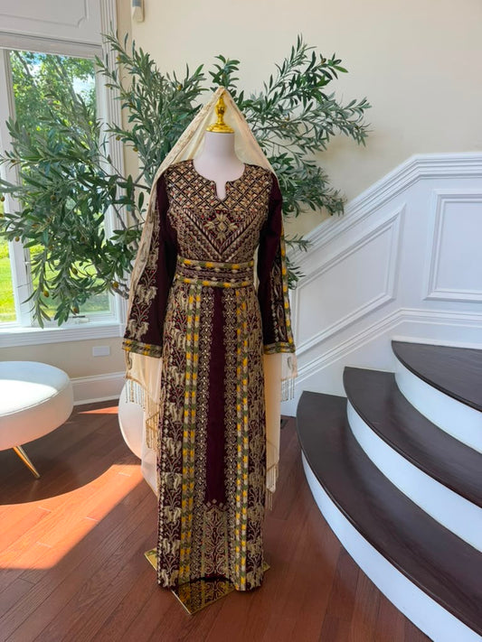 Burgundy Royale Gold Elegance Beaded Thobe