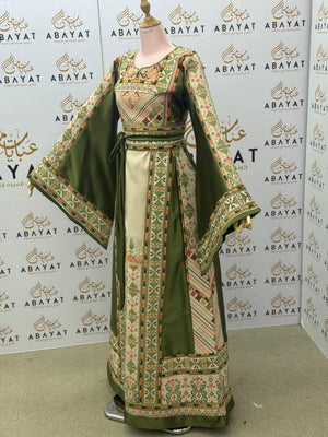 Classic Olive & Cream Traditional Embroidery Thobe