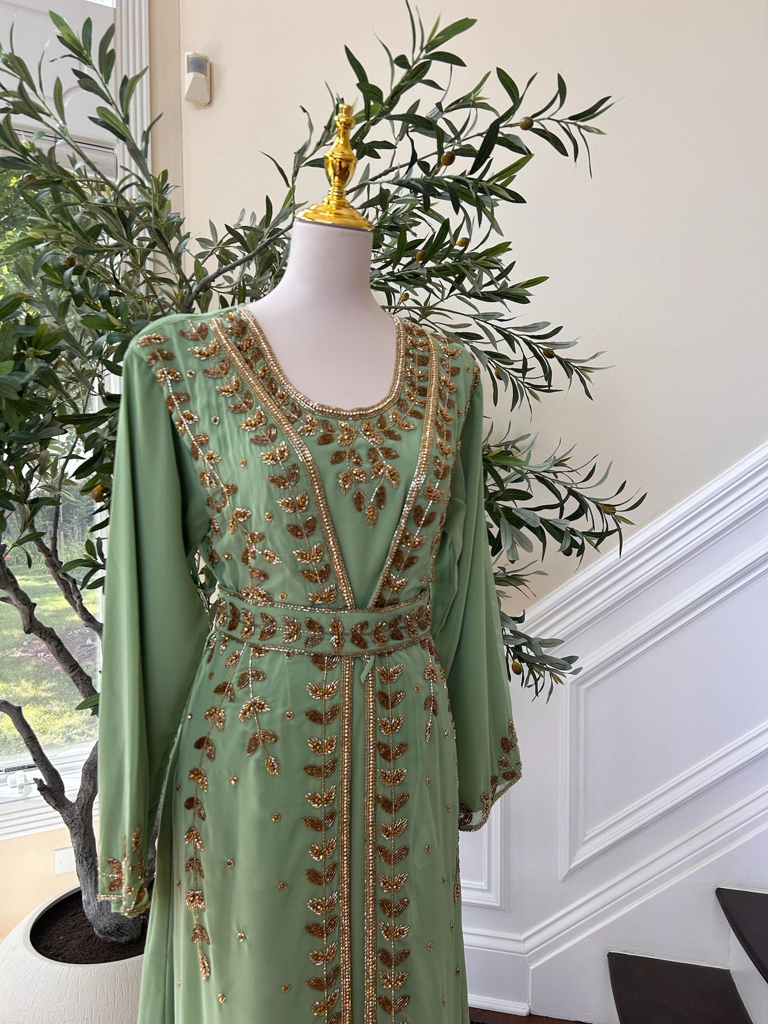 Mint Green Golden Charm Kuftan