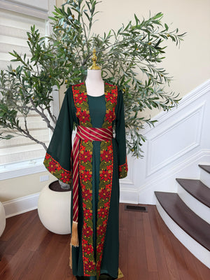 Green Embroidery Floral Tatreez Thobe