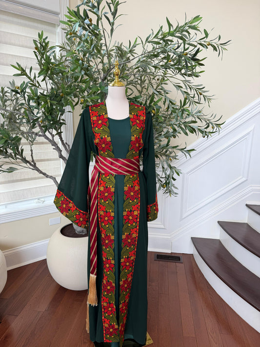 Green Embroidery Floral Tatreez Thobe