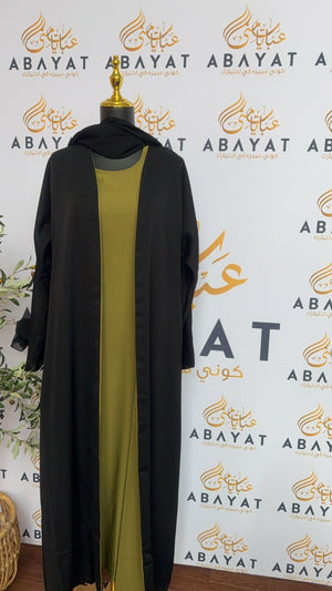 Olive Green Two Piece Black Abaya