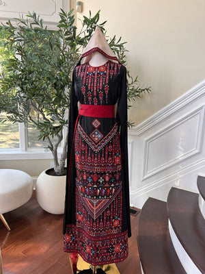 Black Embroidery Red Tatreez Thobe Dress