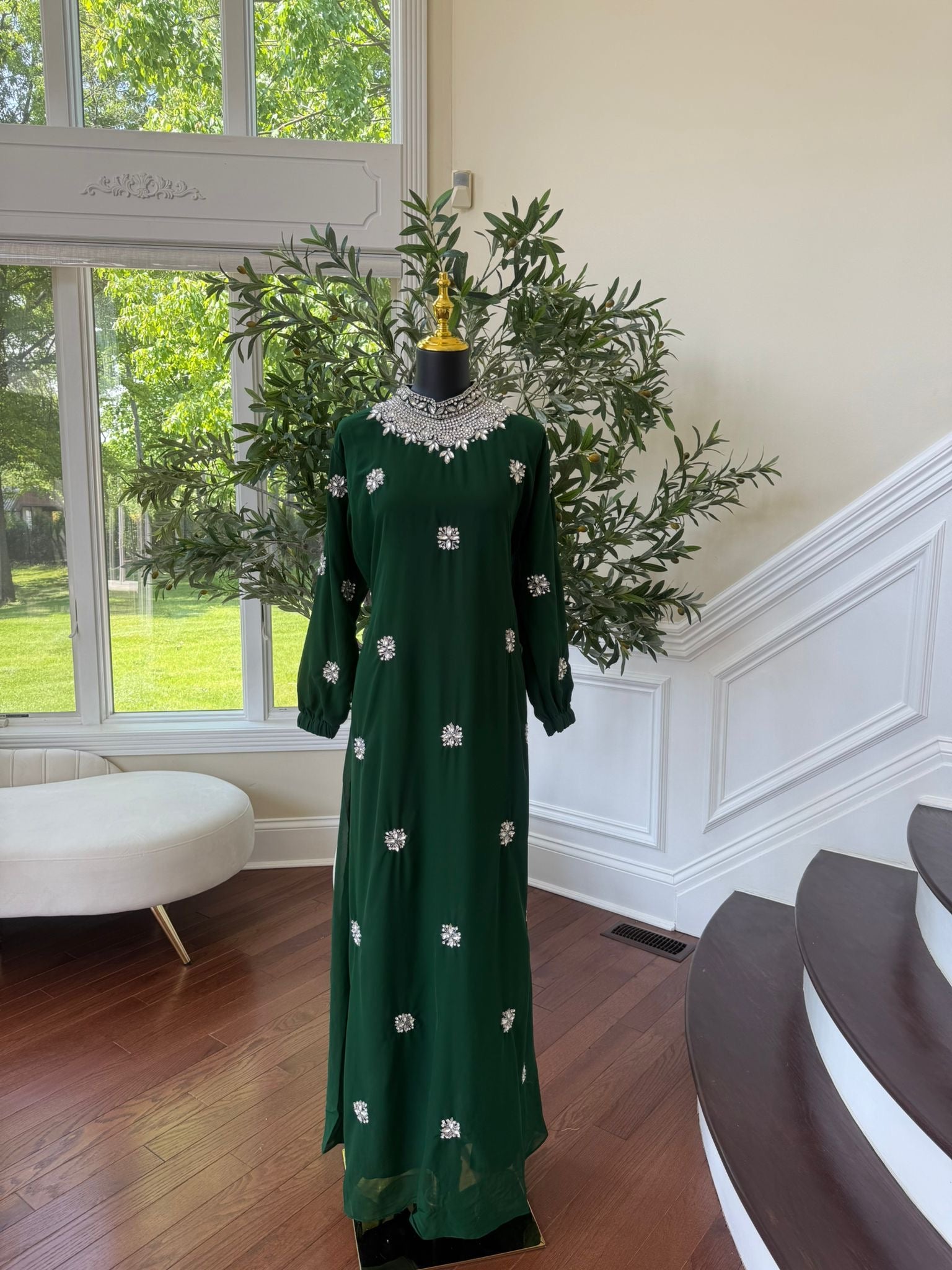 Green Glimmer Stonework Maxi Dress