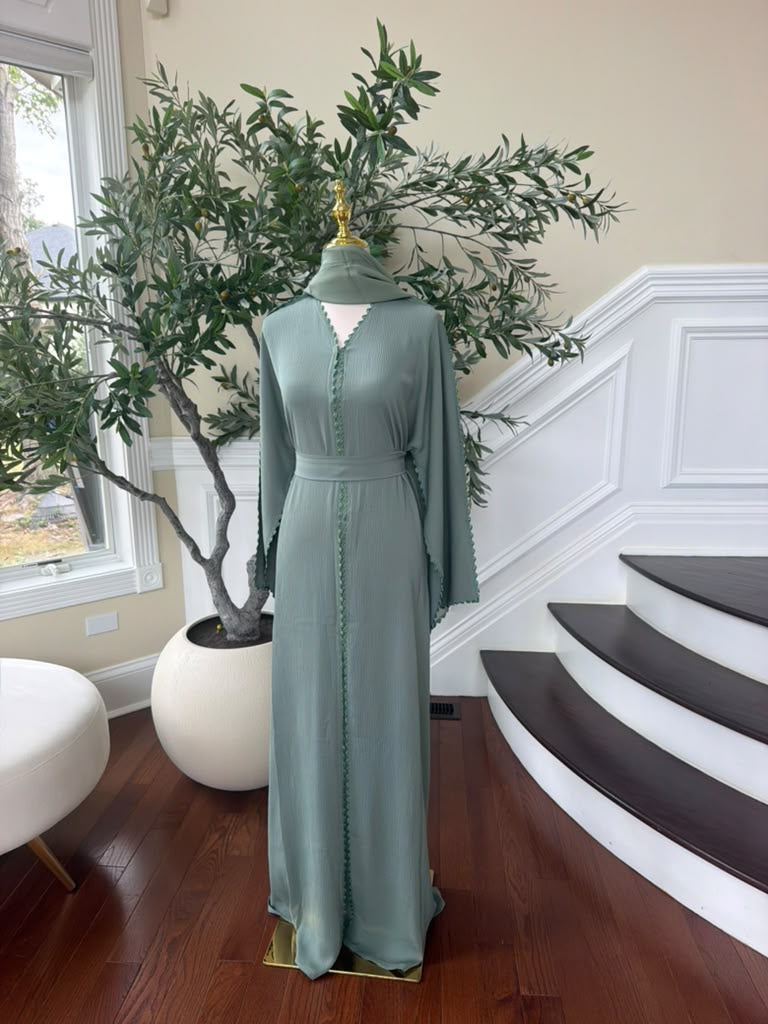 Mint Elegance Beaded Abaya