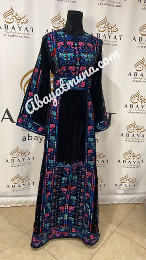 Black and Blue Embroidered Traditional Palestinian Thobe #9198729