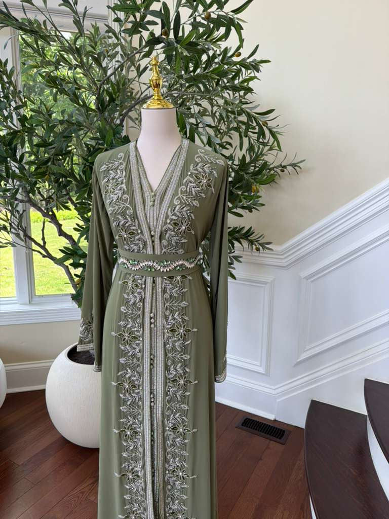 Olive Beaded Embroidery Kuftan