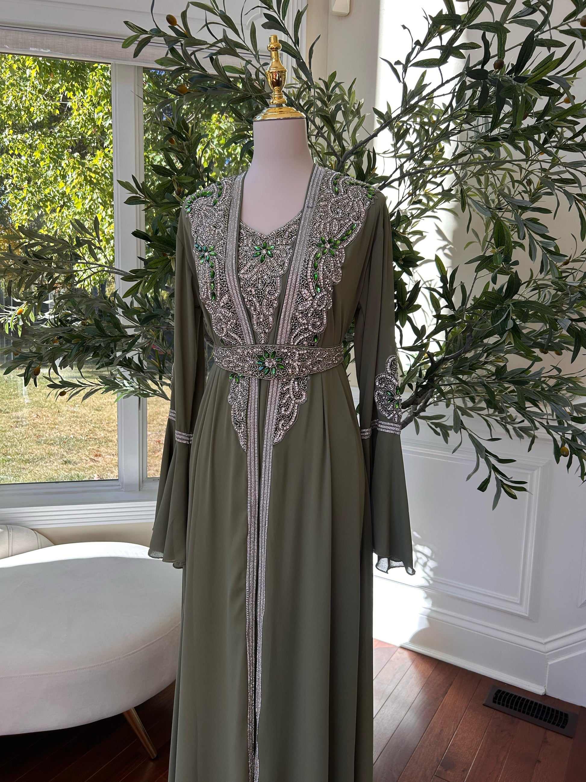 Olive Serenity Embellished Kuftan