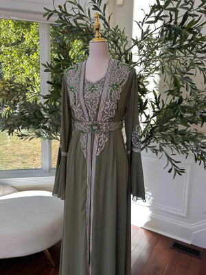 Olive Serenity Embellished Kuftan