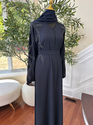 Navy Blue Rose Floral Abaya