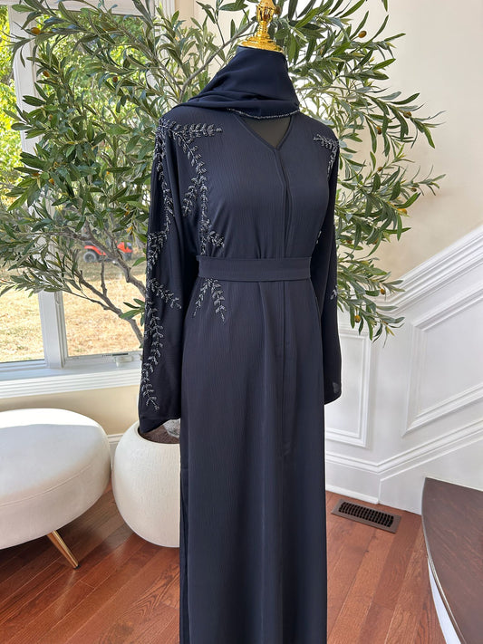 Navy Blue Rose Floral Abaya