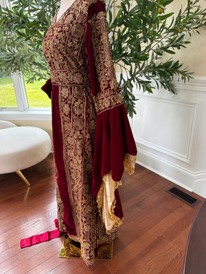 Velvet Red Beaded Elegance Thobe