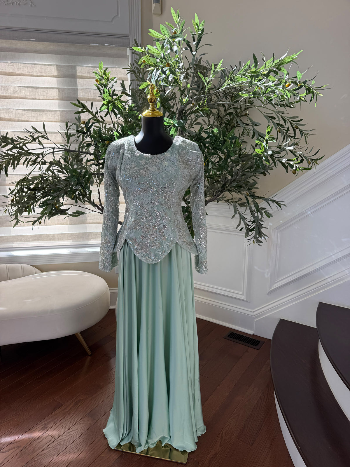 Elegant Mint Green Embellished Gown