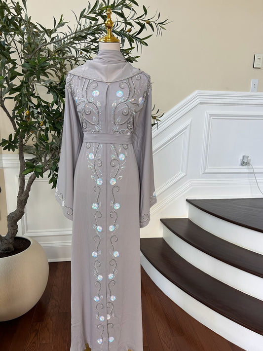 Grey Floral Detail Abaya