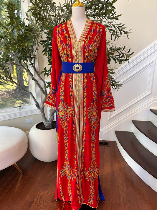 Red Golden Embellished Beaded Kuftan