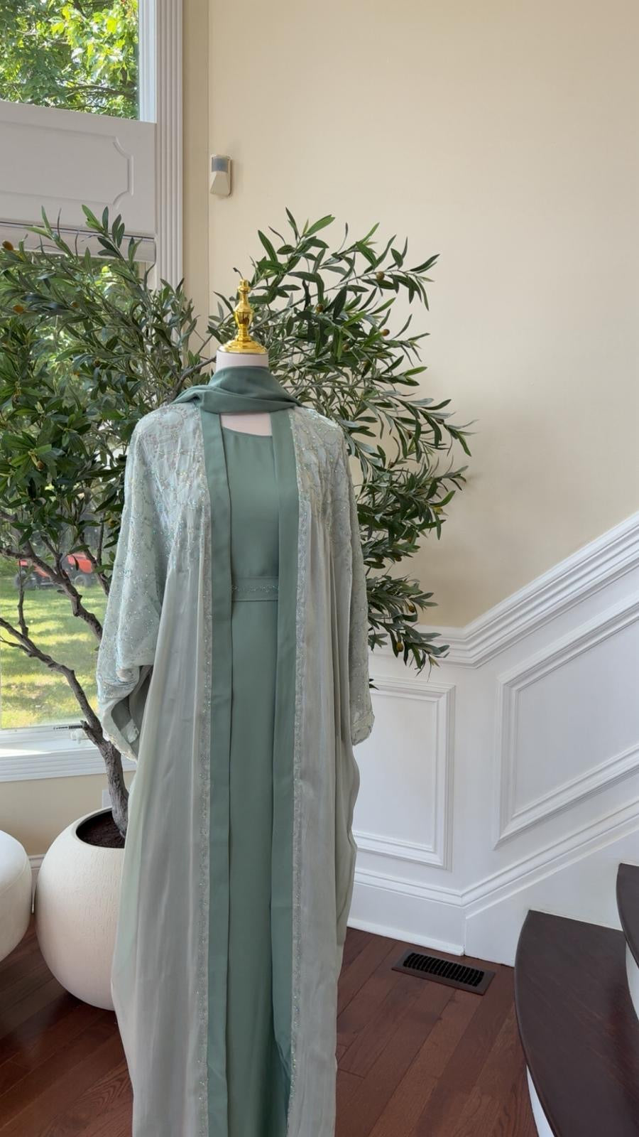 Light Mint Sparkle Luxe Two-Piece Abaya