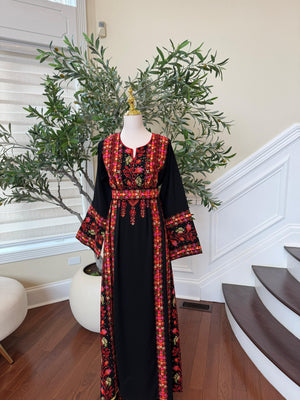 Embroidery Black Tatreez Rose Thobe